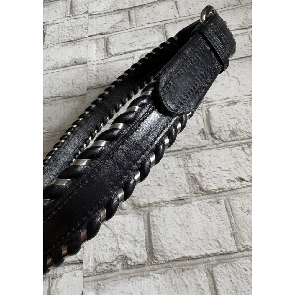 VTG Justin Leather Belt Mens 36 Black Western Silver Wire Wrap Cowhide 8024B USA